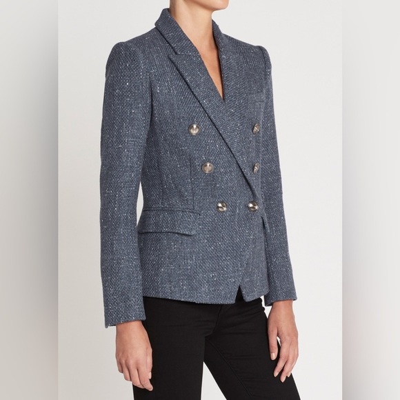 L’Agence Kenzie double breasted blazer tweed jacket  blue melange - Picture 2 of 6